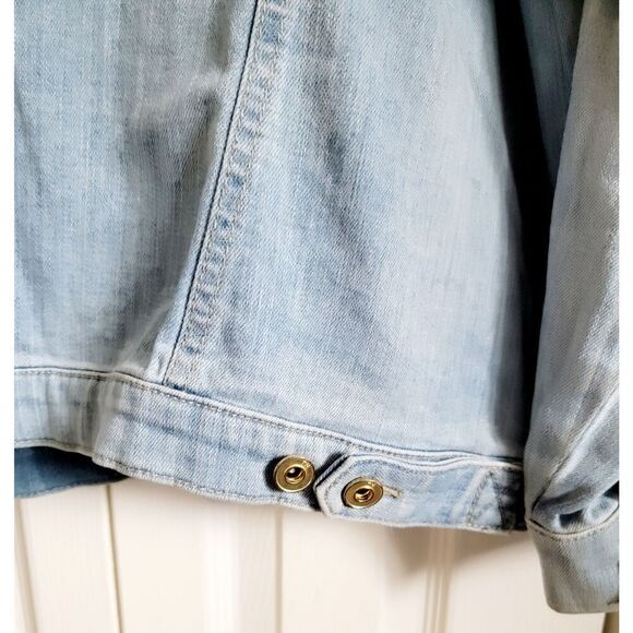 Tommy Hilfiger 2X Hoodie Women Full Zip Denim Jacket Patches Acid Wash - Picture 8 of 13